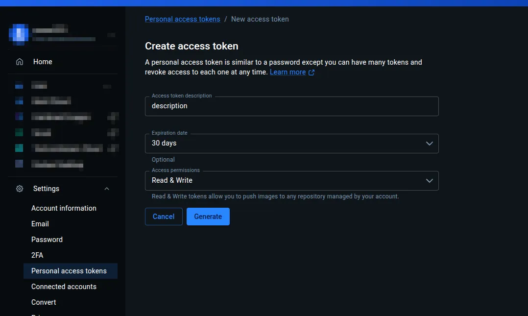 Docker Hub Access Token